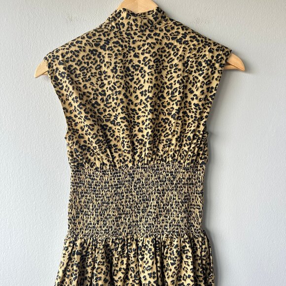 Anthropologie Leopard Print Zip Front Smocked Waist Dress XS - Picture 5 of 8